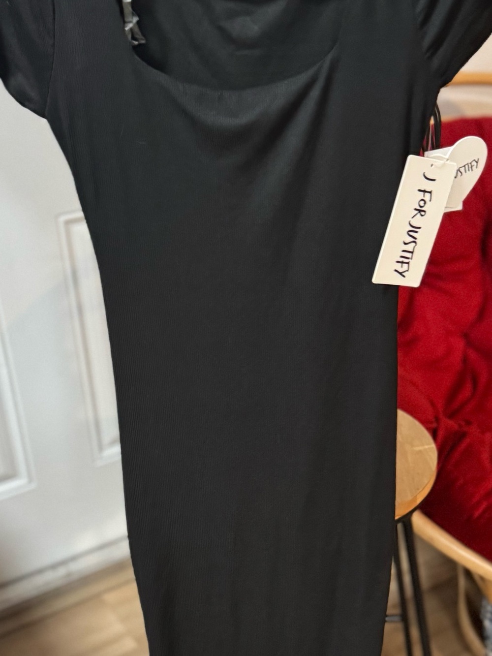 Justify Black Ribbed Midi Dress with Short Sleeves